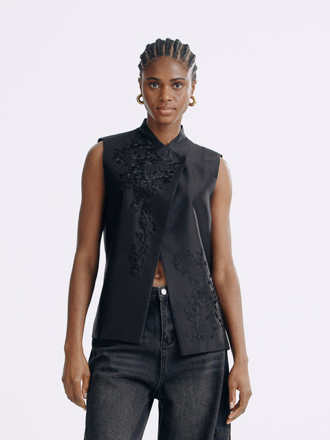 LT26068 Wool Silk Embroidery Top