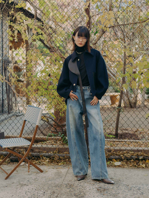 GV Vegan Leather Detailed Jacket Noir Navy