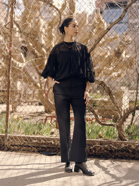 TR2419 Mesh Puff Sleeve Top