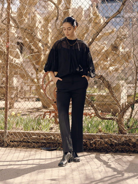 TR2419 Mesh Puff Sleeve Top