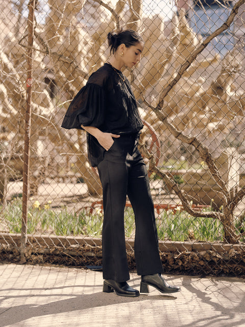 TR2419 Mesh Puff Sleeve Top