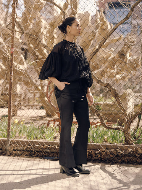 TR2419 Mesh Puff Sleeve Top