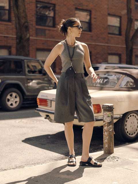 CZ25029 Dark Gray Knee-Length Shorts