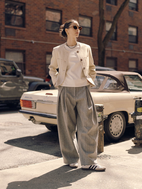 CZ25008 Beige Textured Classic Box Jacket