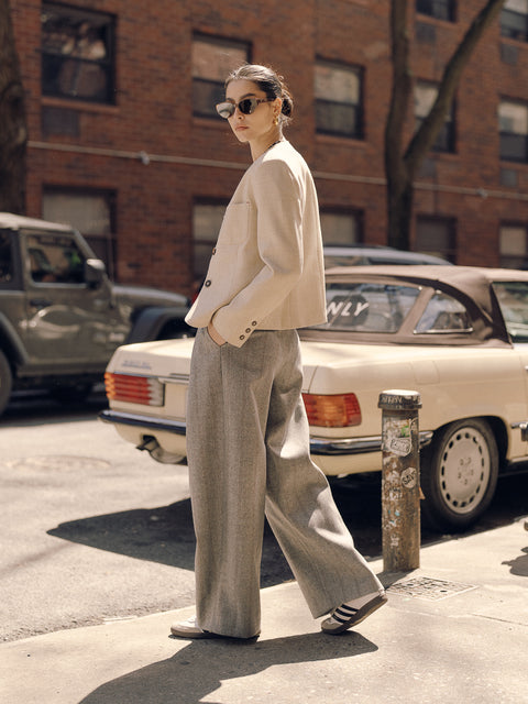 CZ25008 Beige Textured Classic Box Jacket