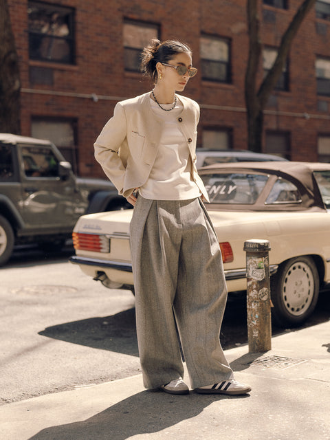 CZ25008 Beige Textured Classic Box Jacket