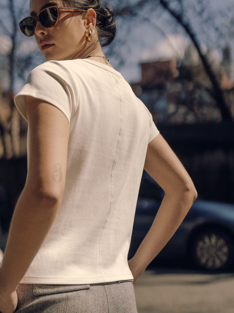 CZ25011 White Embroidered Tee