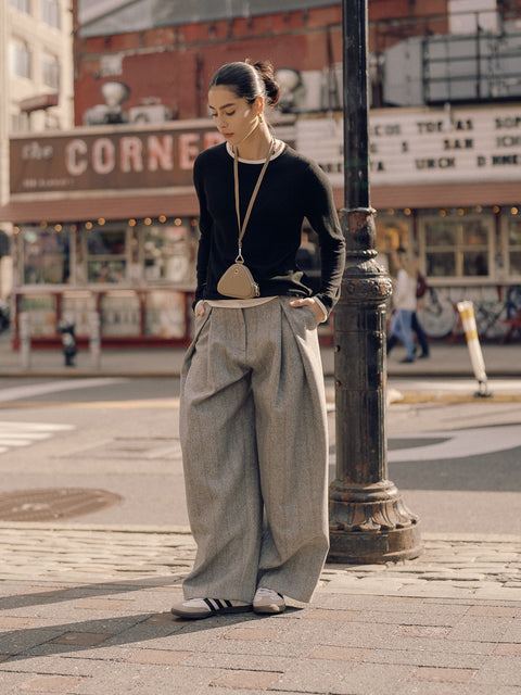 Sora Two tone Wool Blend Knit Top Black