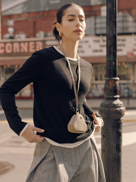 Sora Two tone Wool Blend Knit Top Black