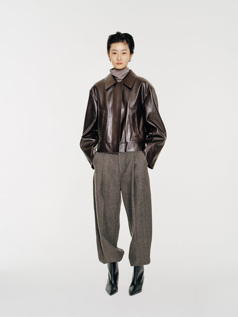 August Structured Wool Trousers Dark Brown