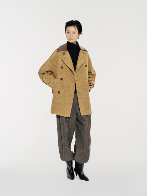 August Structured Wool Trousers Dark Brown