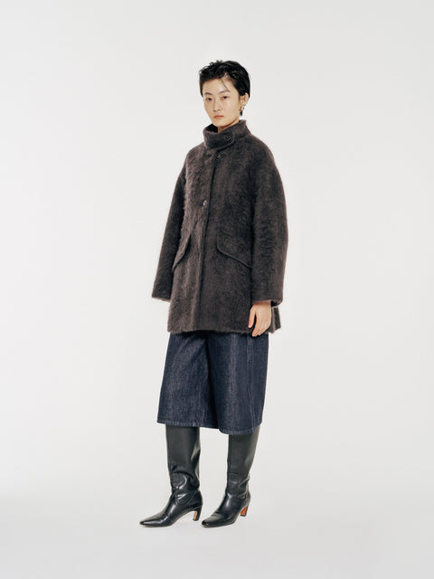 Arden Brushed Wool-Cashmere Coat Charcoal