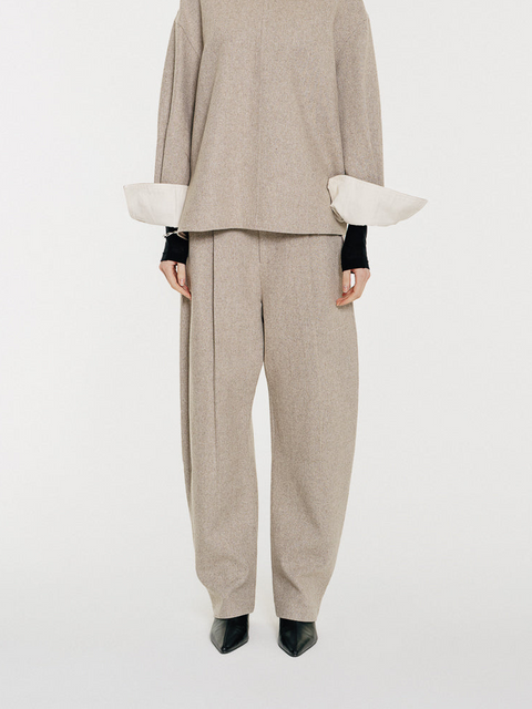 August Structured Wool Trousers Beige