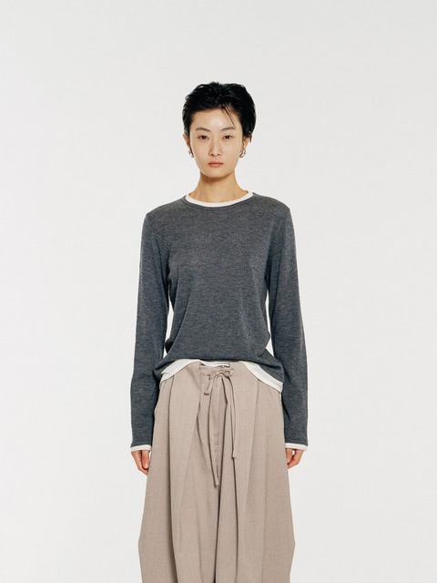 Sora Two tone Wool Blend Knit Top Grey
