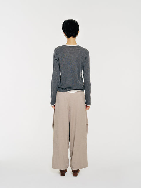Sora Two tone Wool Blend Knit Top Grey