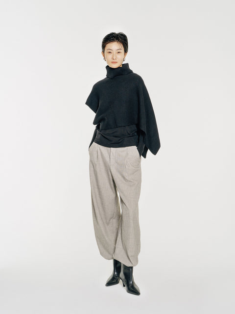 CZ25056 Asymmetrical Rib-Knit Merino Wool Neck Warmer