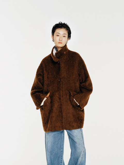 Arden Brushed Wool-Cashmere Coat Brown