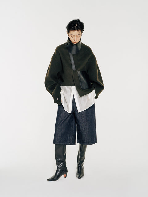 GV Vegan Leather Detailed Jacket Noir Olive