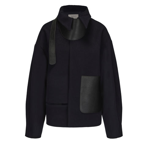 GV Vegan Leather Detailed Jacket Noir Navy