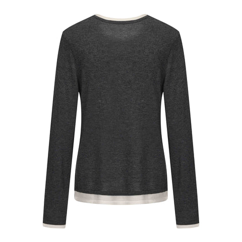 Sora Two tone Wool Blend Knit Top Grey