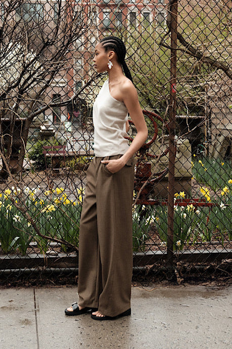 CZ25041 Olive-Brown Wide-Leg Tailored Pants