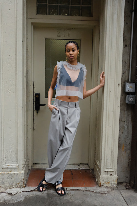 CZ25040 Gray Wide-Leg Tailored Pants