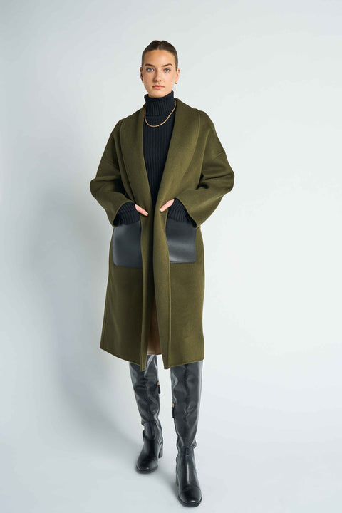JL065D Hourglass Cashmere Belted Coat - Olive