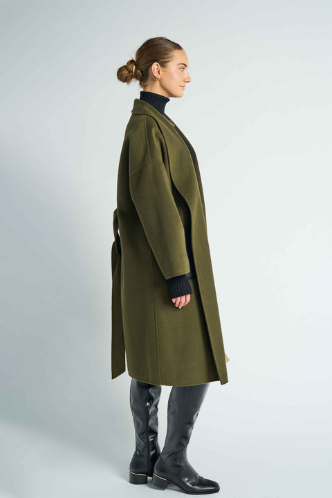 JL065D Hourglass Cashmere Belted Coat - Olive