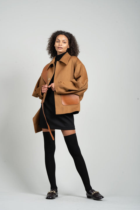 GV-cut Vegan Leather Detailed Jacket Tan