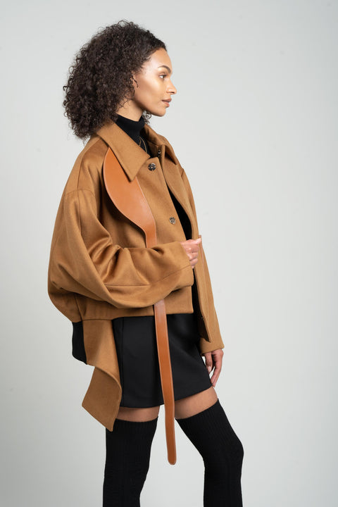GV-cut Vegan Leather Detailed Jacket Tan