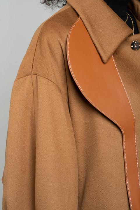 GV-cut Vegan Leather Detailed Jacket Tan