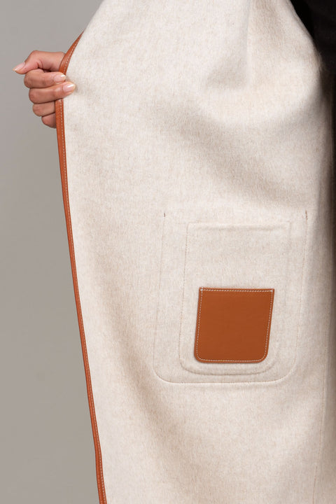 JL066B Vegan Leather-trimmed Coat in Cashmere