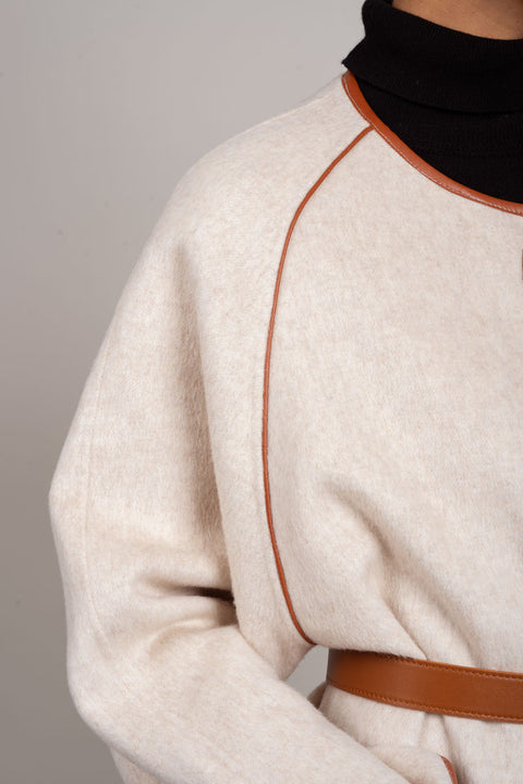 JL066B Vegan Leather-trimmed Coat in Cashmere