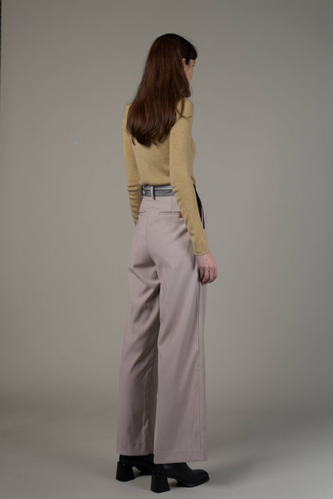 JLW008 Elastic Detail Wide-Leg Pants-Pastel Grey