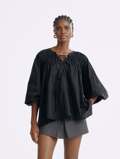 LT26051B Gathered Blouse Black