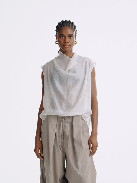 LT26048 Sheering Drape Front Top