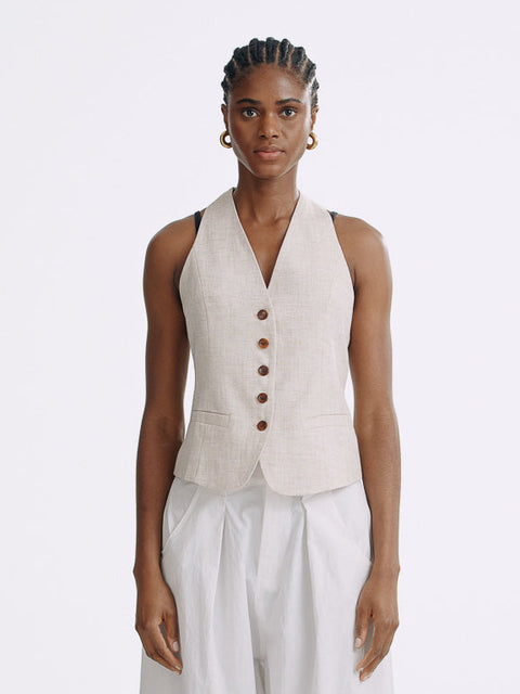 LT26033B Tailored Button Vest Natural