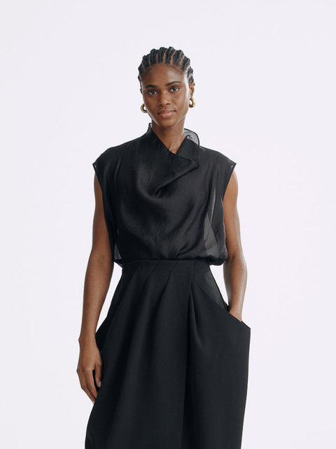 LT26048 Sheering Drape Front Top