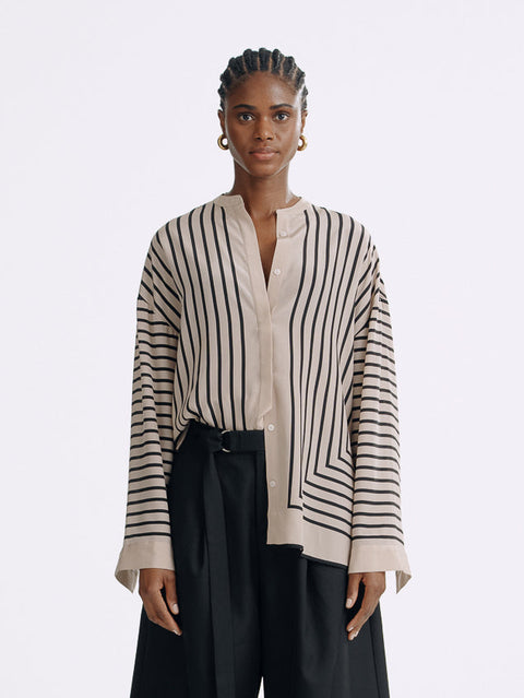 LT26060B Silk Striped Shirt White