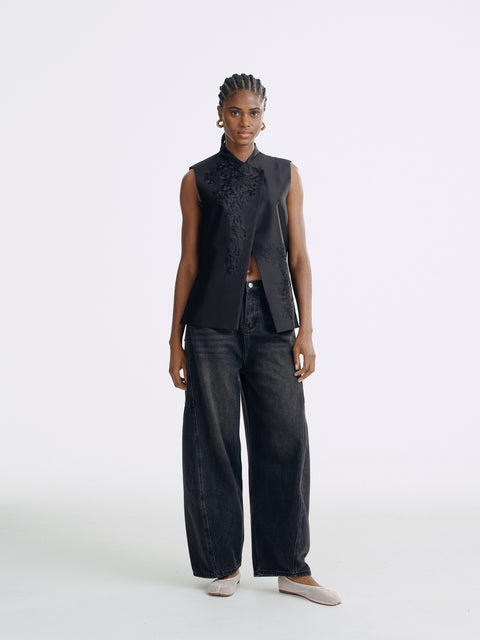 LT26068 Wool Silk Embroidery Top