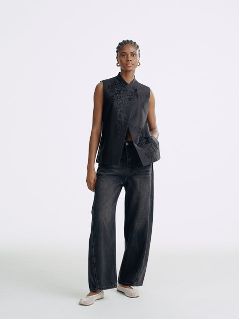 LT26068 Wool Silk Embroidery Top