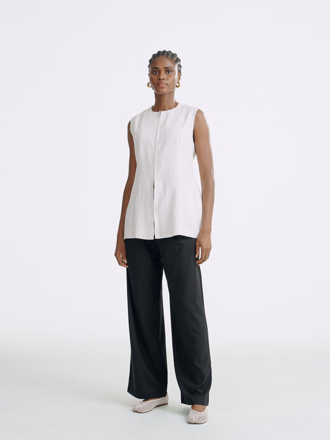 LT26041B Longline Linen Zip Vest Sand