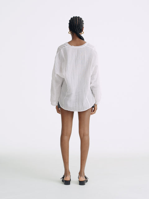 LT26081 Ethereal Cotton Ramie V-Neck Blouse