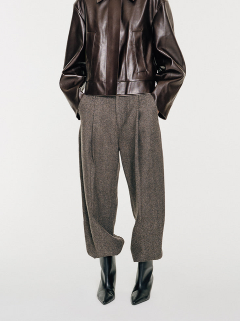 August Structured Wool Trousers Dark Brown