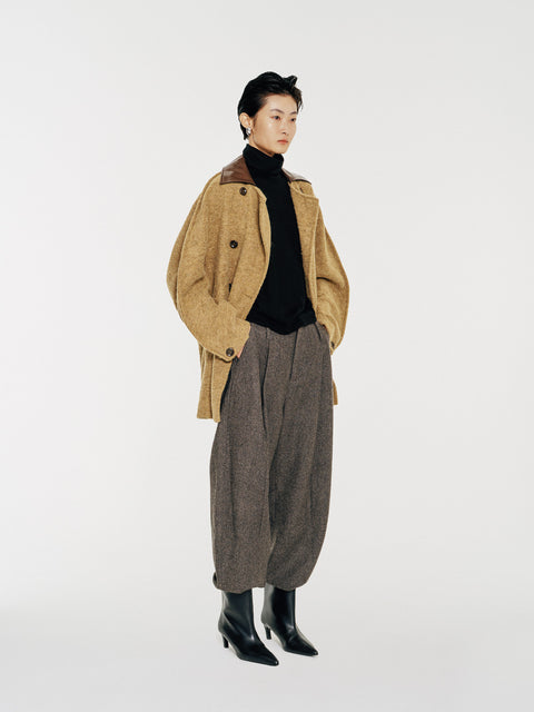 August Structured Wool Trousers Dark Brown