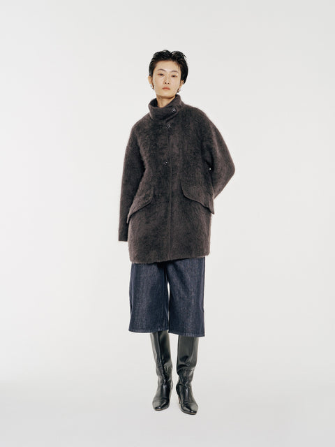Arden Brushed Wool-Cashmere Coat Charcoal