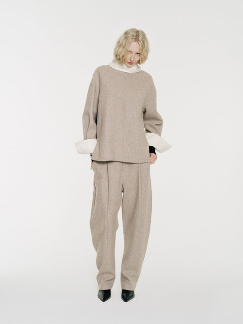 August Structured Wool Trousers Beige