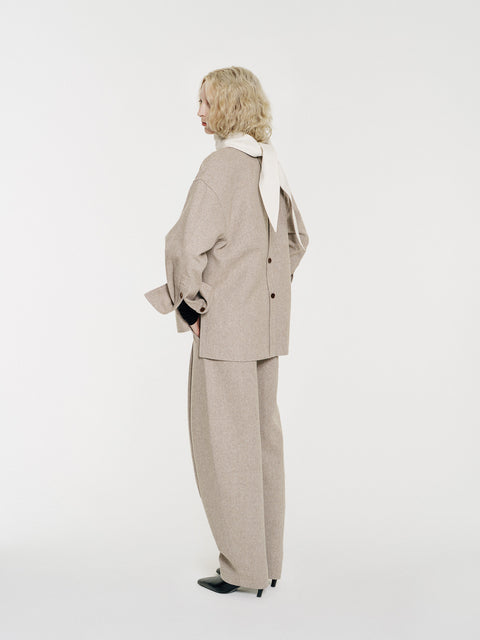 August Structured Wool Trousers Beige
