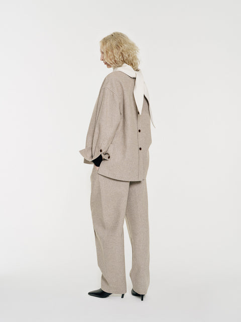 August Structured Wool Trousers Beige