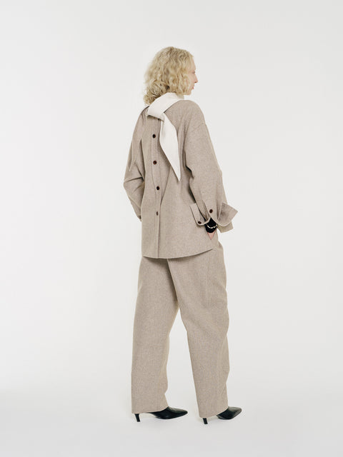 August Structured Wool Trousers Beige